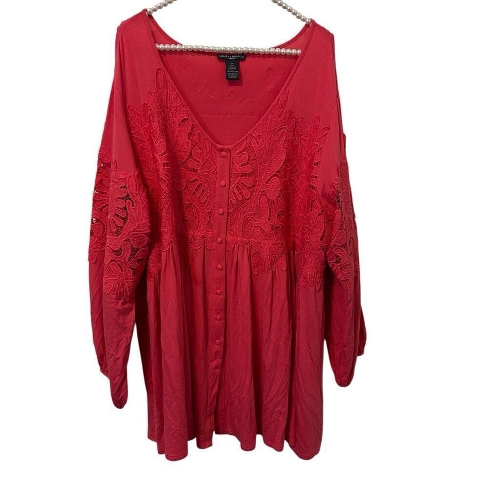 Chelsea‎ & Theodore Women's Plus 3X pink button up Blouse top boho princess